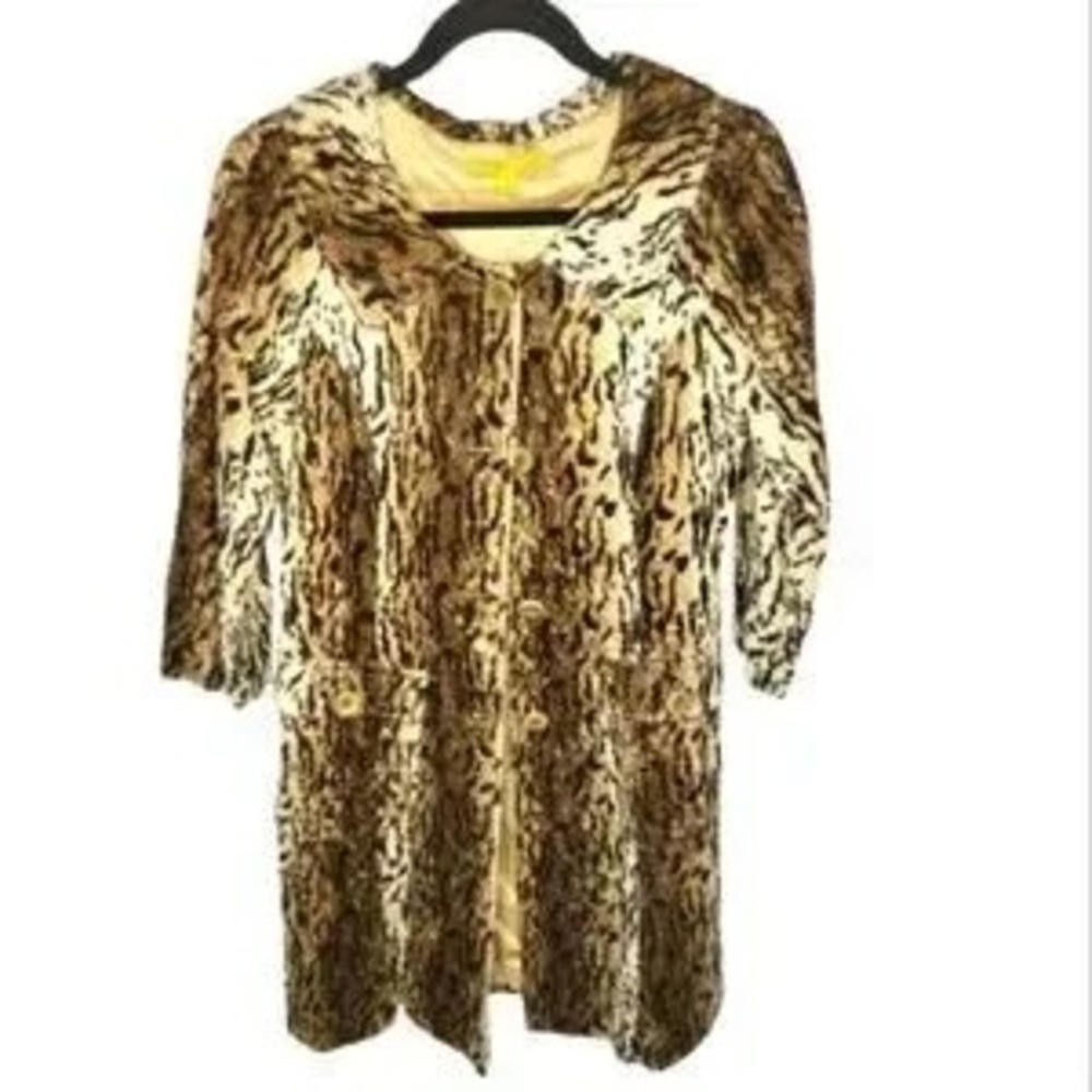 Anthropologie‎ John Carlisle Leopard Faux Fur 3/4 Sleeve Single Breasted Coat